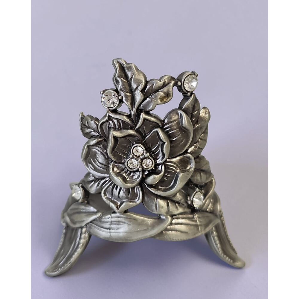Silver Floral Rhinestone Candle Votive Holder Whimsy Cottage Coquette Wedding